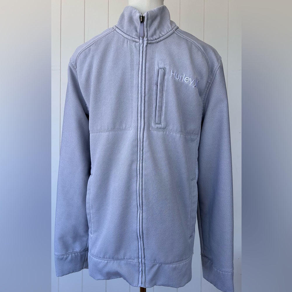 Hurley Brand Men’s Full Zip Jacket Gray Mini Herringbone Print Size Medium